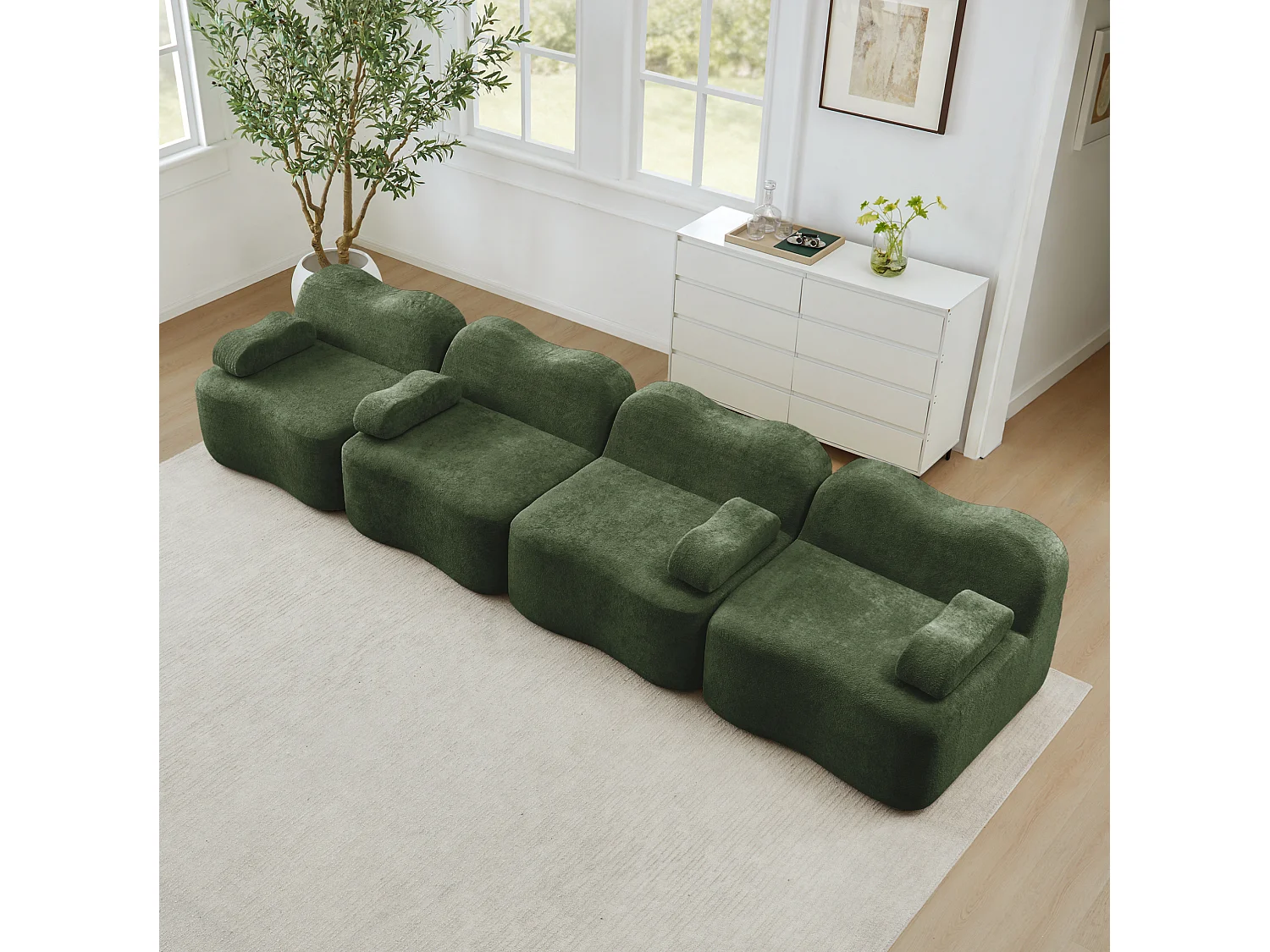 Canapé modulable 4 places 384 cm en velours - Vert