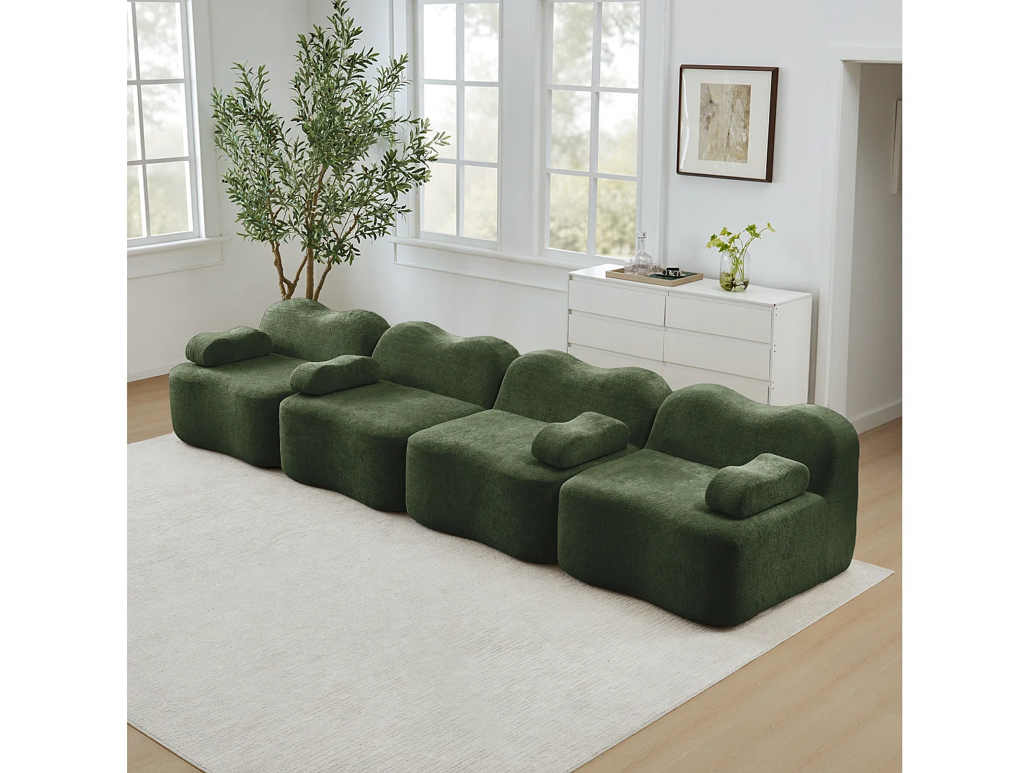 Canapé modulable 4 places 384 cm en velours - Vert