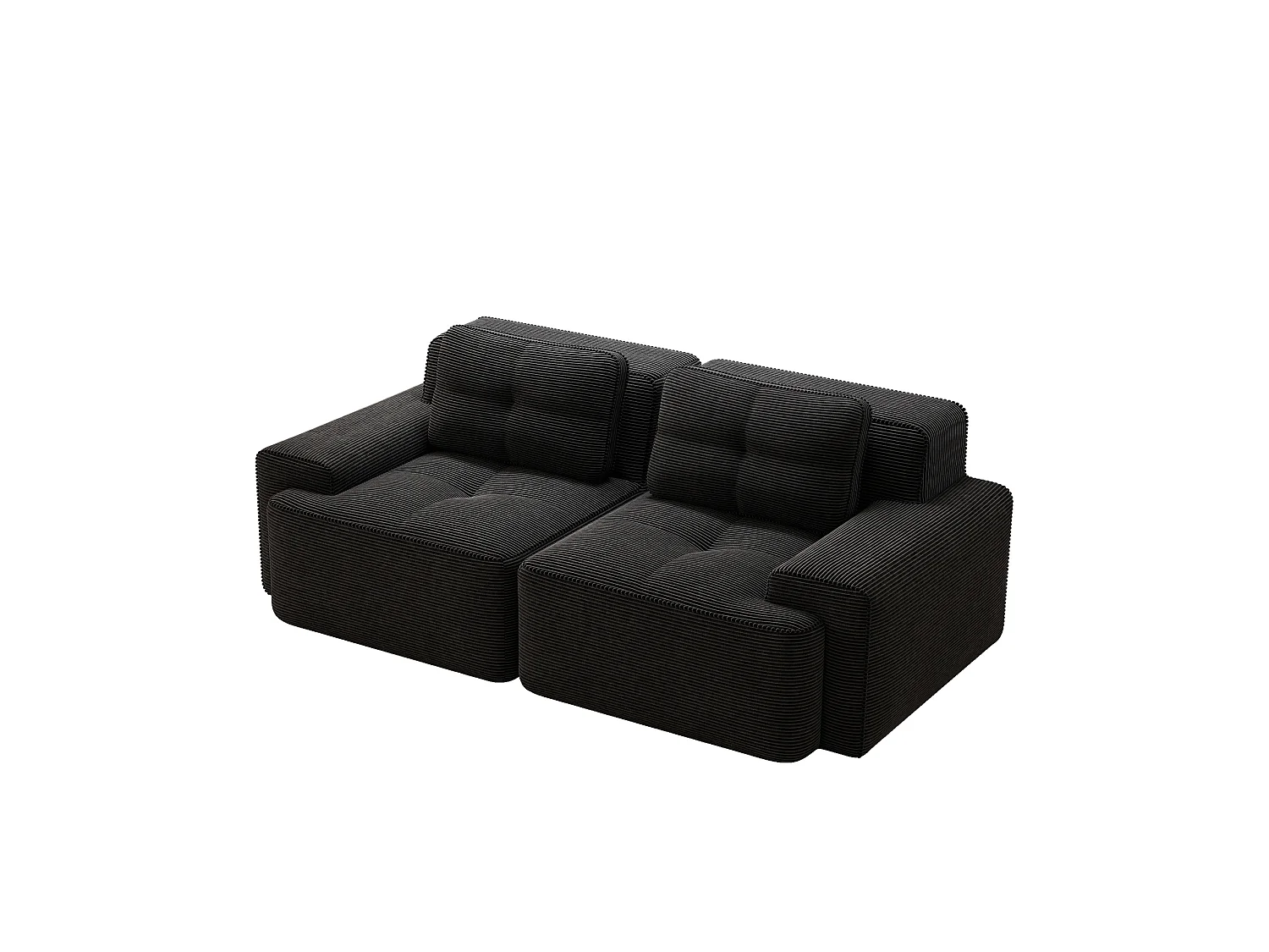 Canapé modulable 2 places en velours côtelé à assise profonde - Noir