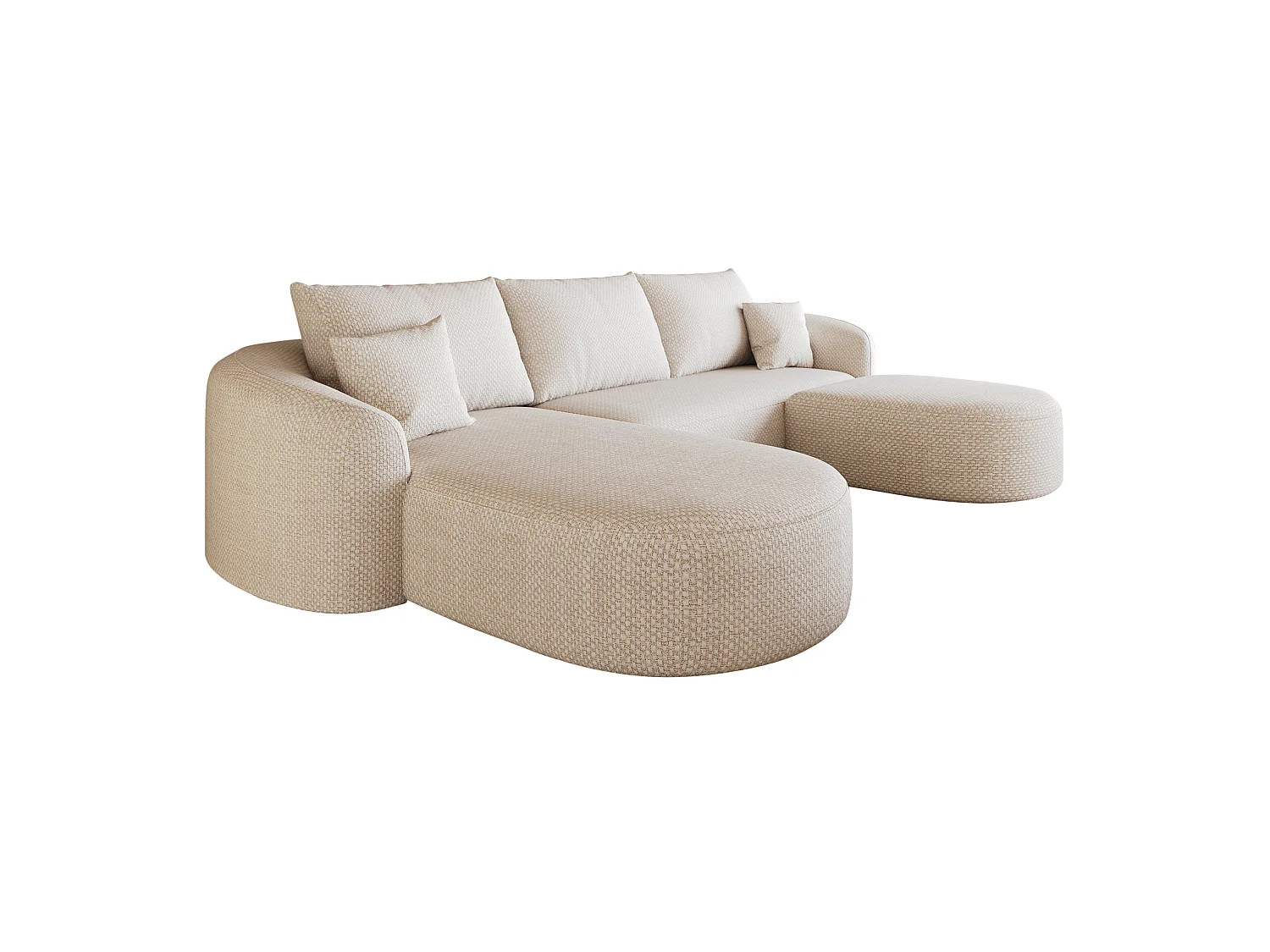 Canapé d'angle modulable 3 places 266 cm avec pouf - Tissu chenille blanc