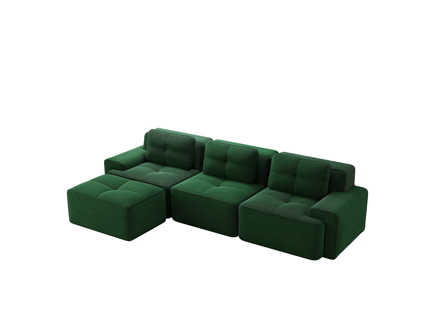 Canapé modulable 3 places avec pouf et 3 coussins - Vert