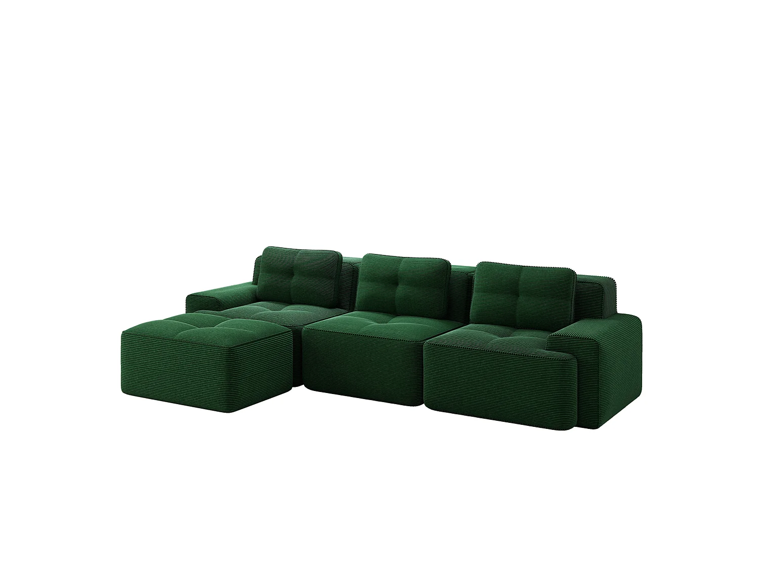 Canapé modulable 3 places avec pouf et 3 coussins - Vert