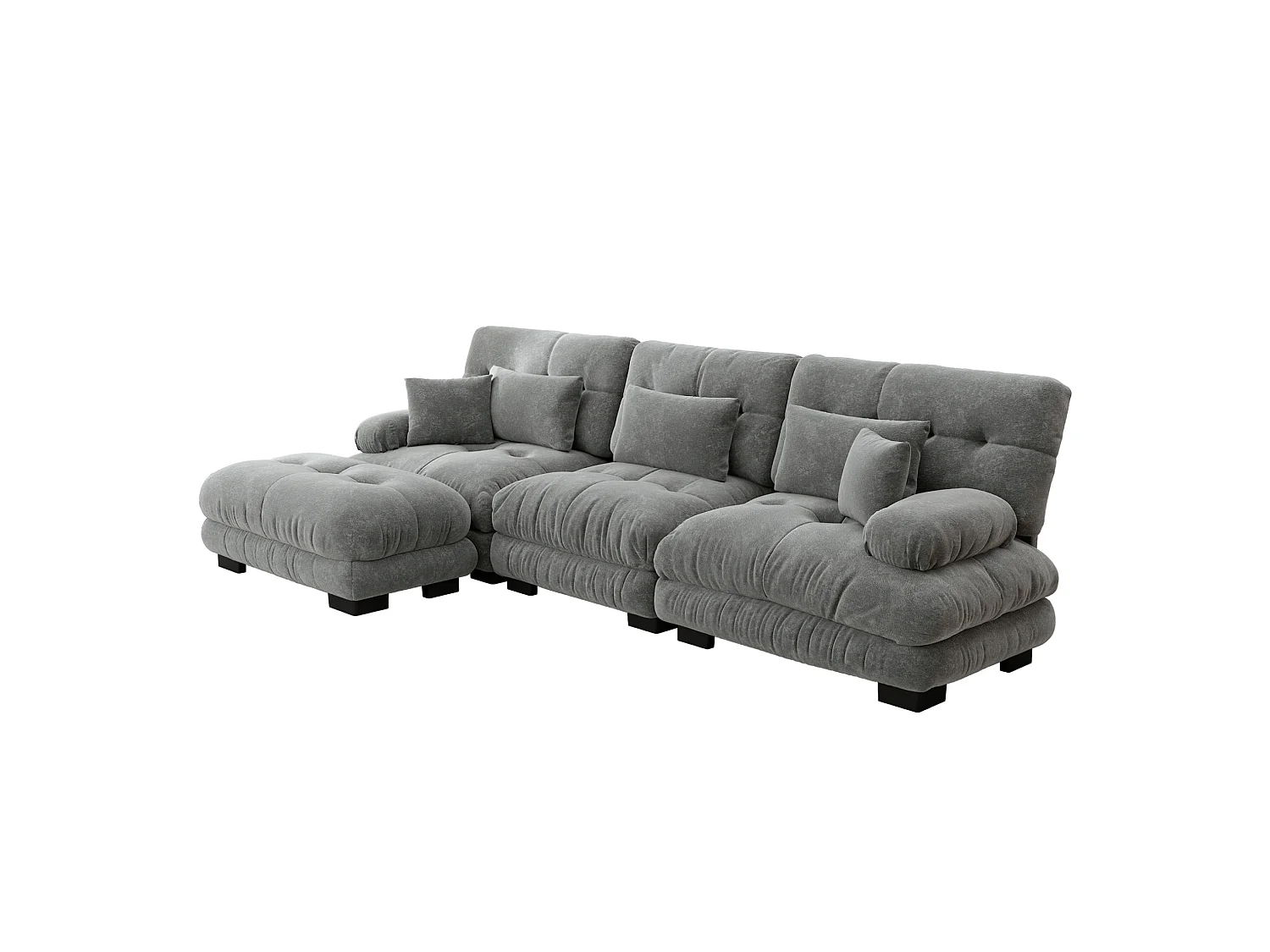 Canapé modulable 3 places 313 cm avec pouf - Tissu chenille gris