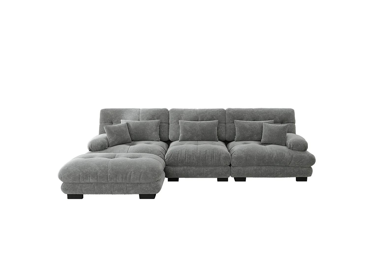 Canapé modulable 3 places 313 cm avec pouf - Tissu chenille gris