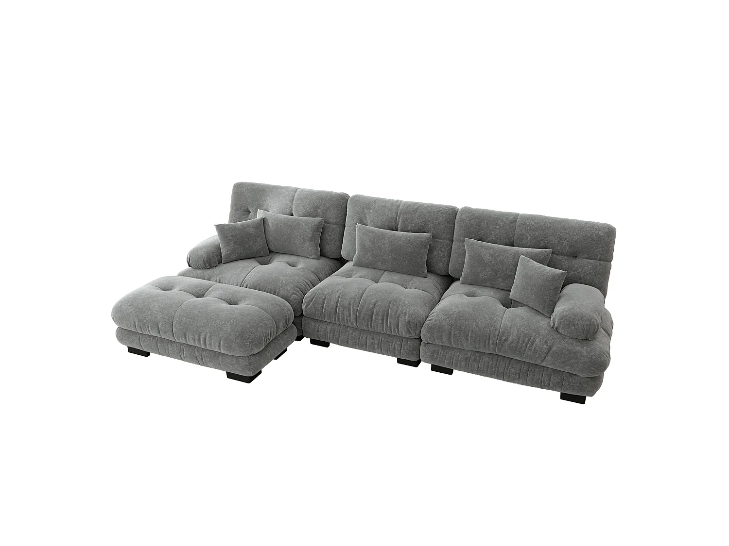 Canapé modulable 3 places 313 cm avec pouf - Tissu chenille gris