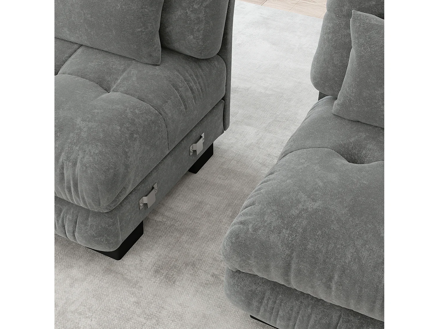 Canapé modulable 3 places 313 cm avec pouf - Tissu chenille gris
