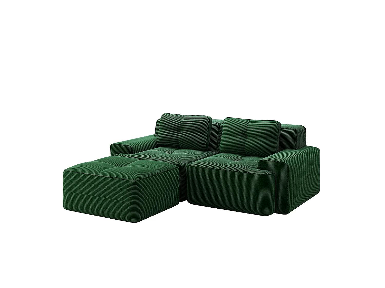 Sofá modular de 2 plazas de pana con otomana - Verde