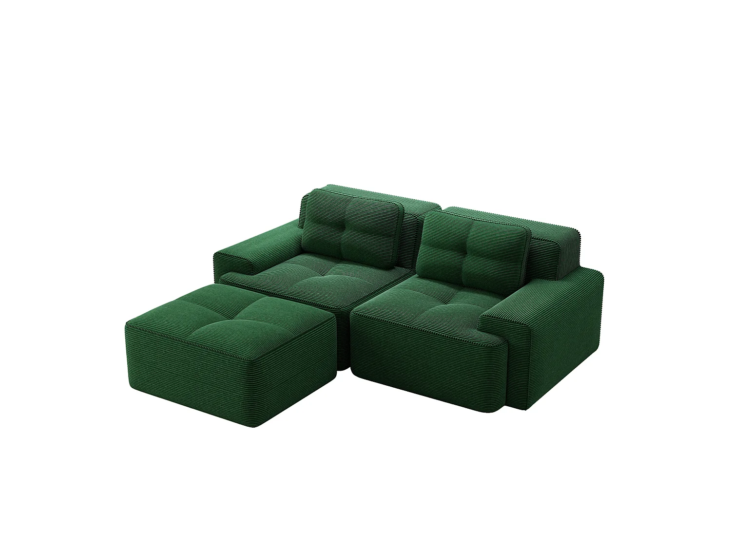 Sofá modular de 2 plazas de pana con otomana - Verde