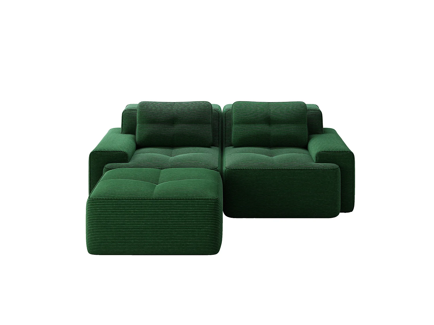 Sofá modular de 2 plazas de pana con otomana - Verde
