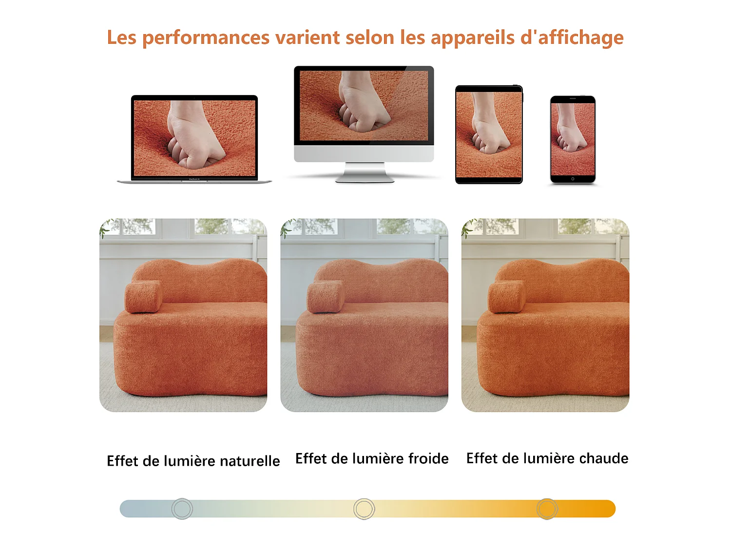 Canapé modulable 2 places en velours avec 2 poufs - Forme ondulée - Orange