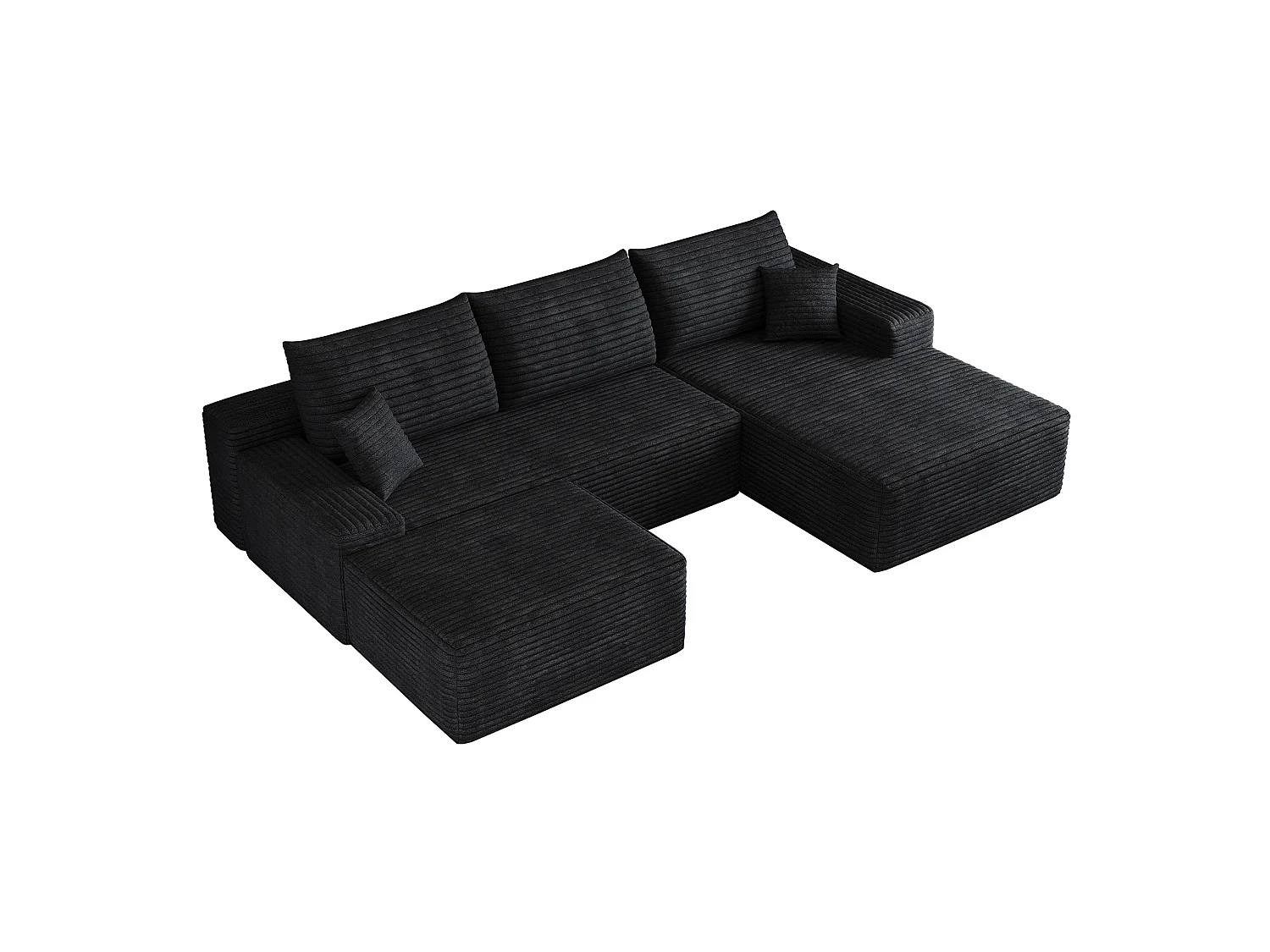 Canapé d'angle modulable 3 places 270 cm en velours côtelé avec pouf - Noir