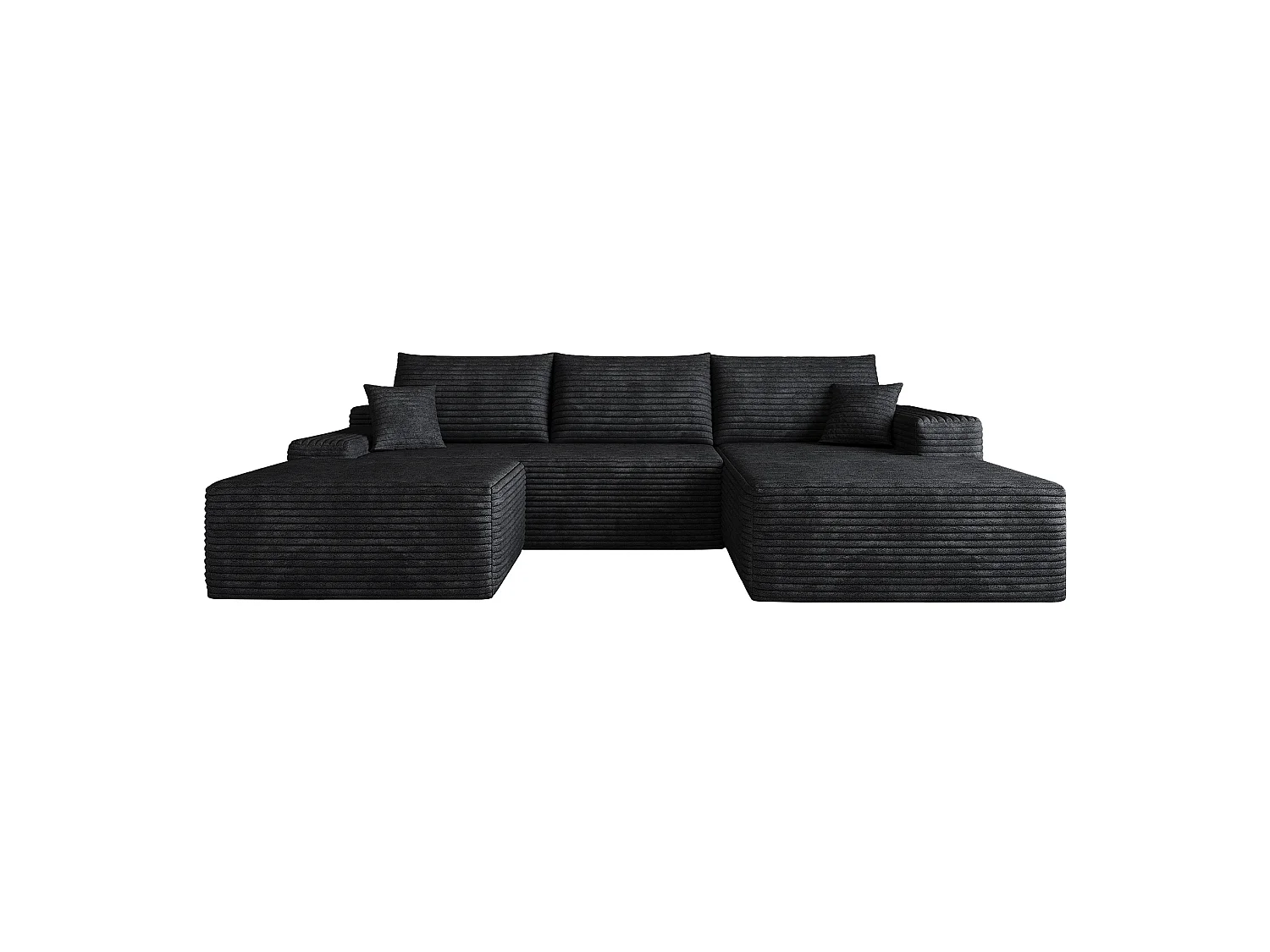 Canapé d'angle modulable 3 places 270 cm en velours côtelé avec pouf - Noir