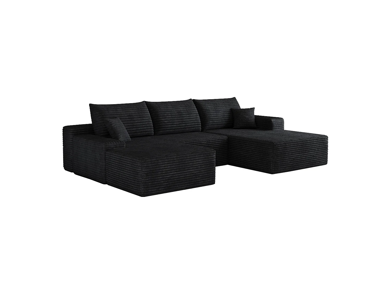 Canapé d'angle modulable 3 places 270 cm en velours côtelé avec pouf - Noir