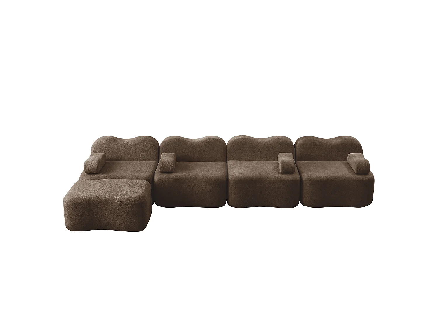Sofá modular de 4 plazas, 384 cm, en terciopelo con otomana - Marrón