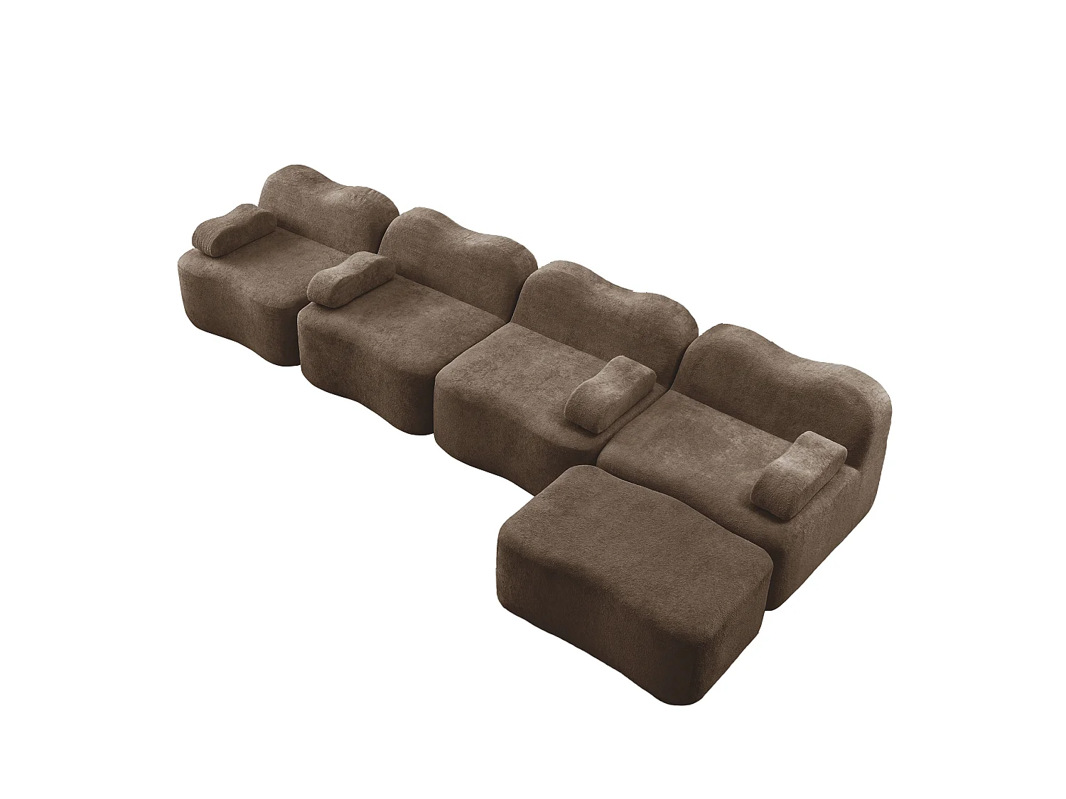 Sofá modular de 4 plazas, 384 cm, en terciopelo con otomana - Marrón
