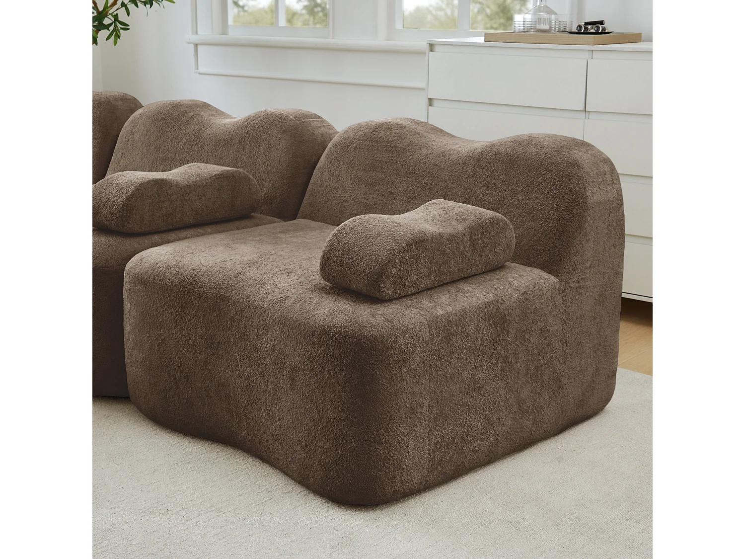 Sofá modular de 4 plazas, 384 cm, en terciopelo con otomana - Marrón