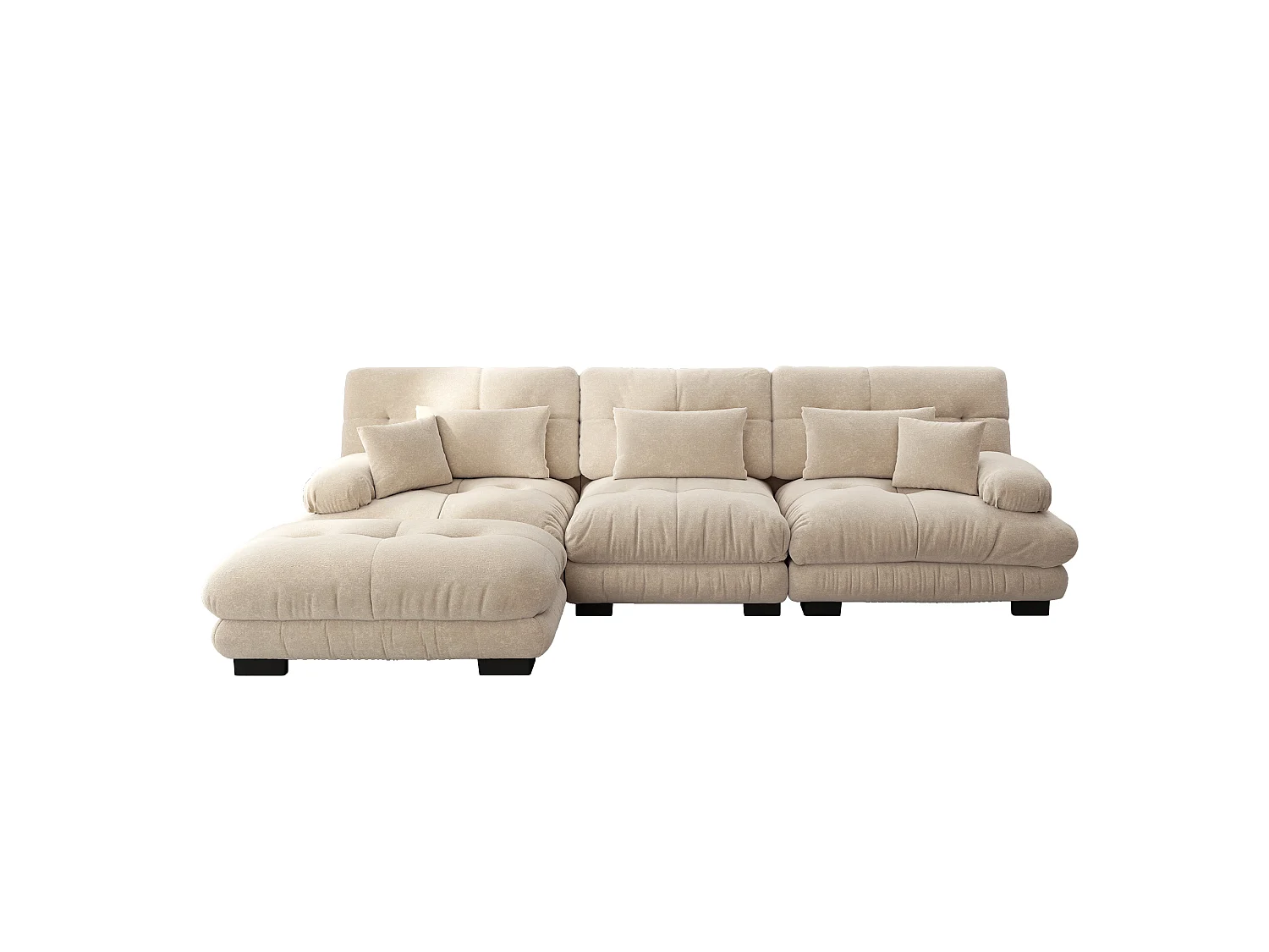 Canapé modulable 3 places 313 cm avec pouf - Tissu chenille marron clair