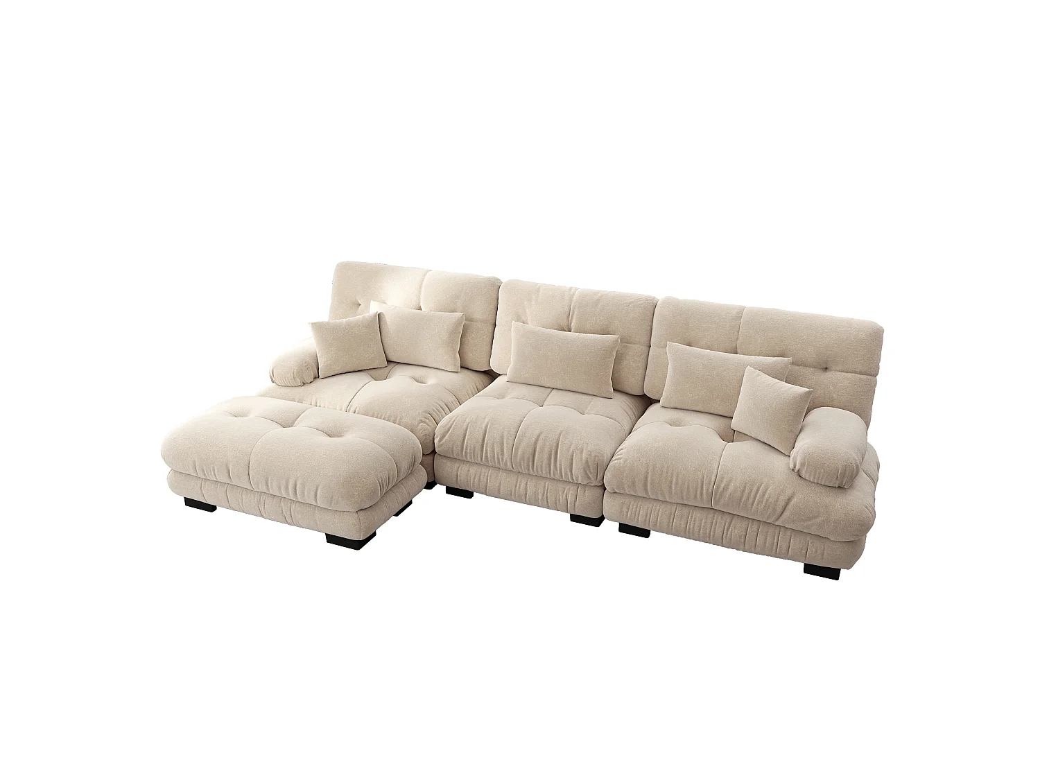 Canapé modulable 3 places 313 cm avec pouf - Tissu chenille marron clair