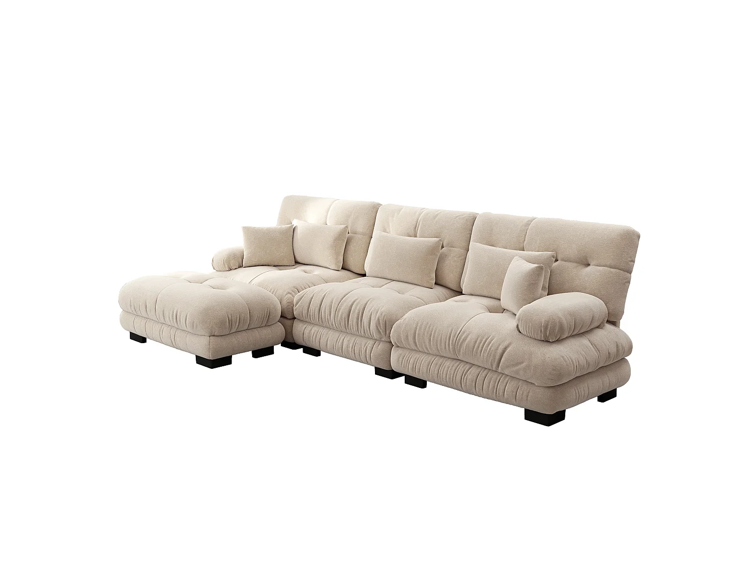 Canapé modulable 3 places 313 cm avec pouf - Tissu chenille marron clair