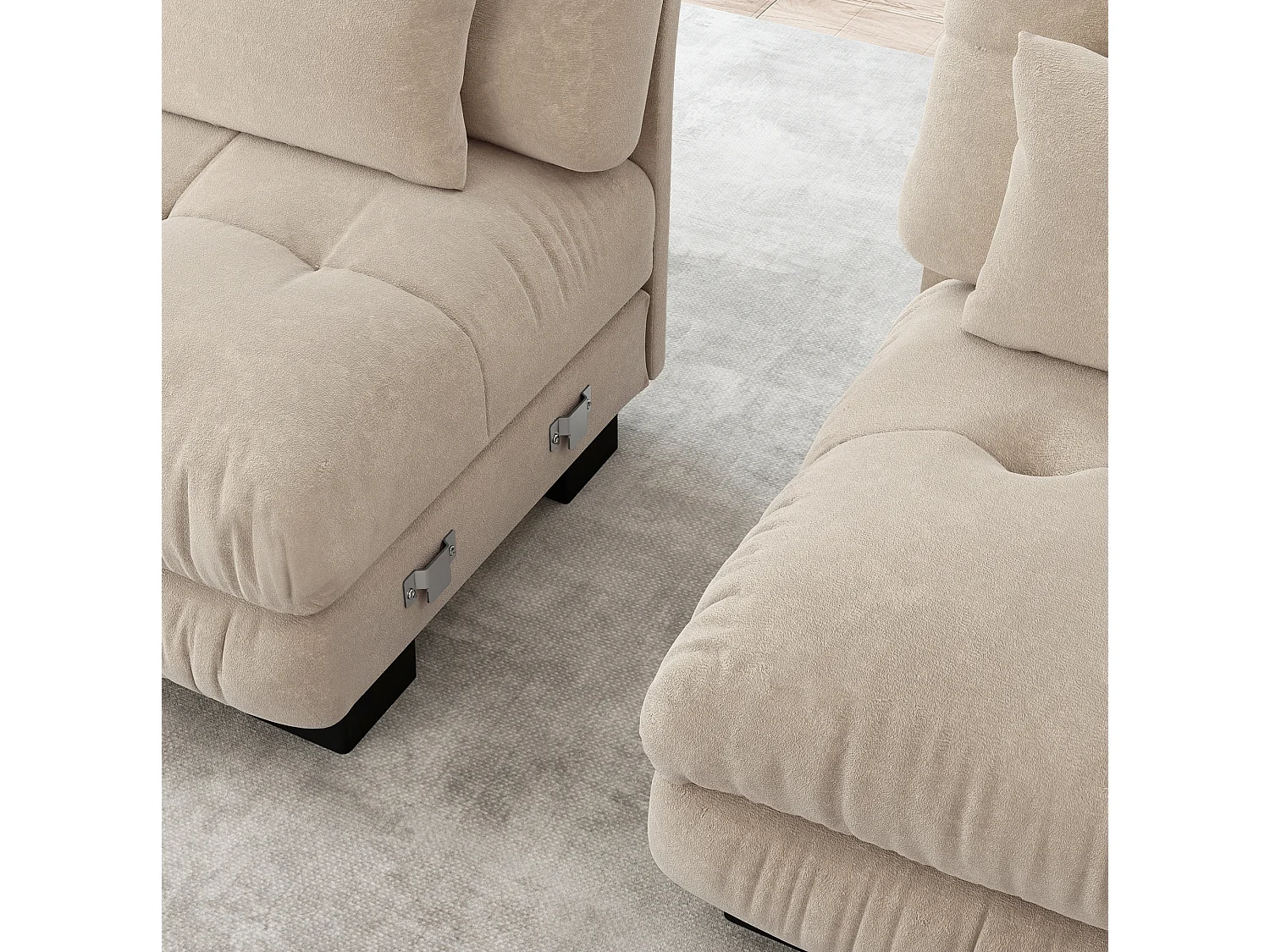 Canapé modulable 3 places 313 cm avec pouf - Tissu chenille marron clair