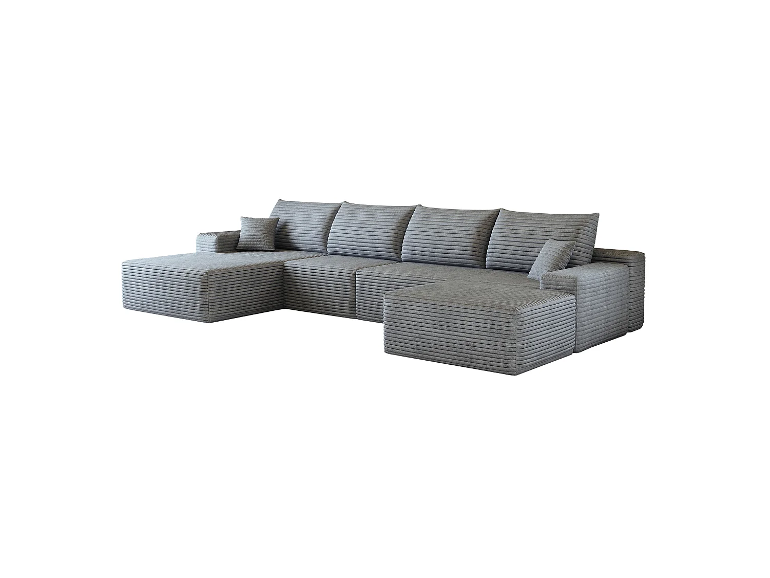 Canapé d'angle modulaire 4 places avec pouf - Velours côtelé gris