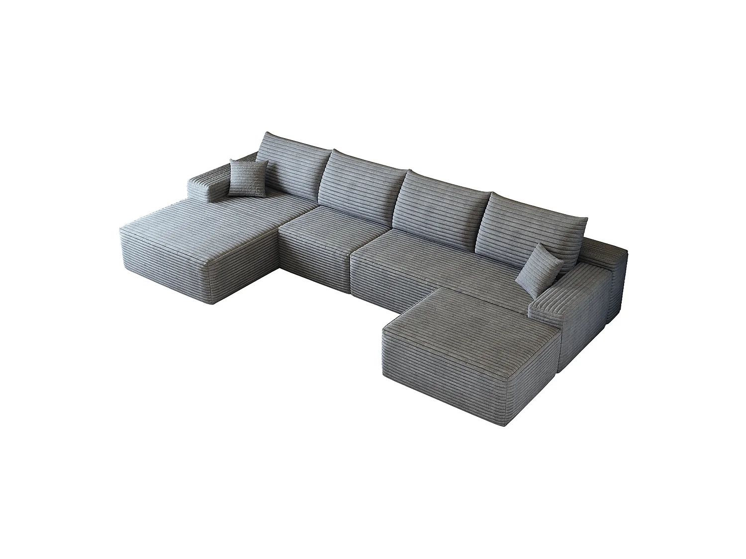 Canapé d'angle modulaire 4 places avec pouf - Velours côtelé gris