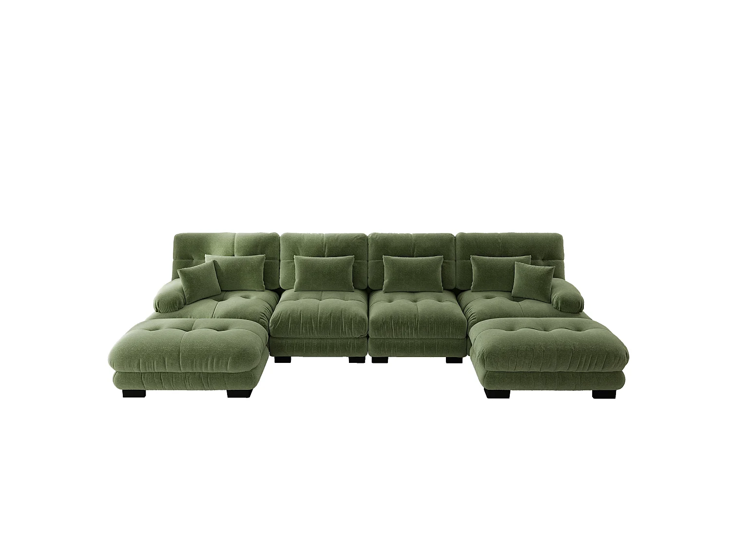 Divano angolare modulare a U a 4 posti, 406 cm, in ciniglia con 2 pouf - Verde
