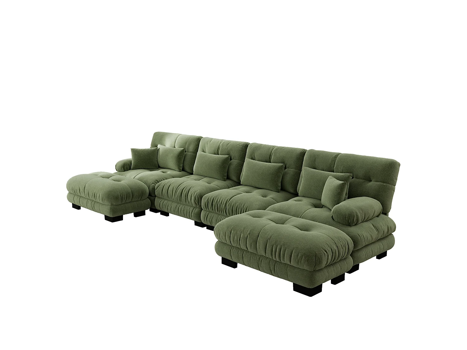 Divano angolare modulare a U a 4 posti, 406 cm, in ciniglia con 2 pouf - Verde