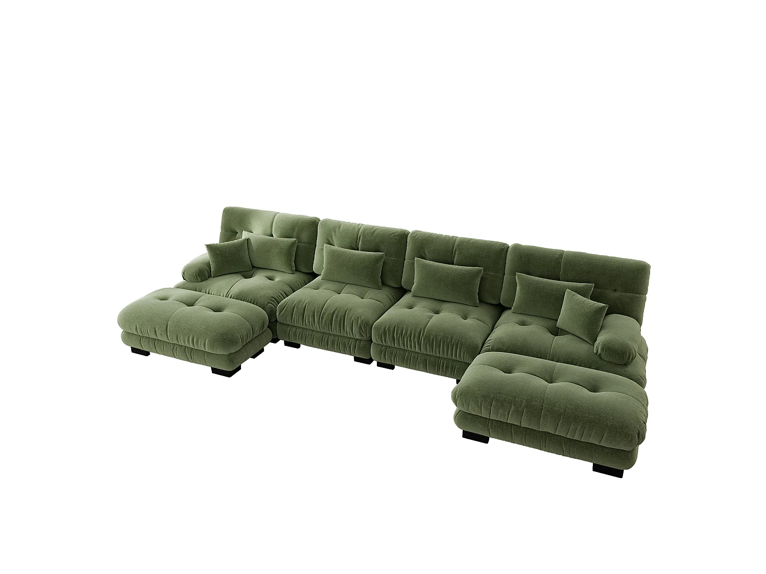 Divano angolare modulare a U a 4 posti, 406 cm, in ciniglia con 2 pouf - Verde