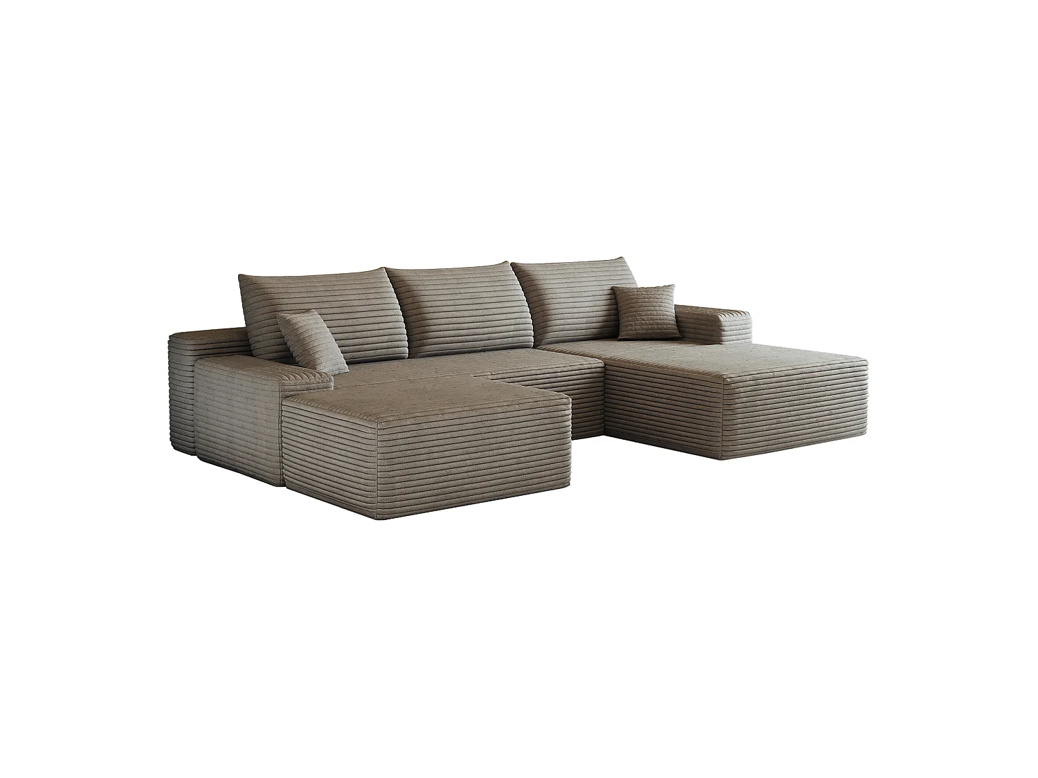 Canapé d'angle modulable 3 places 270 cm en velours côtelé avec pouf - Camel