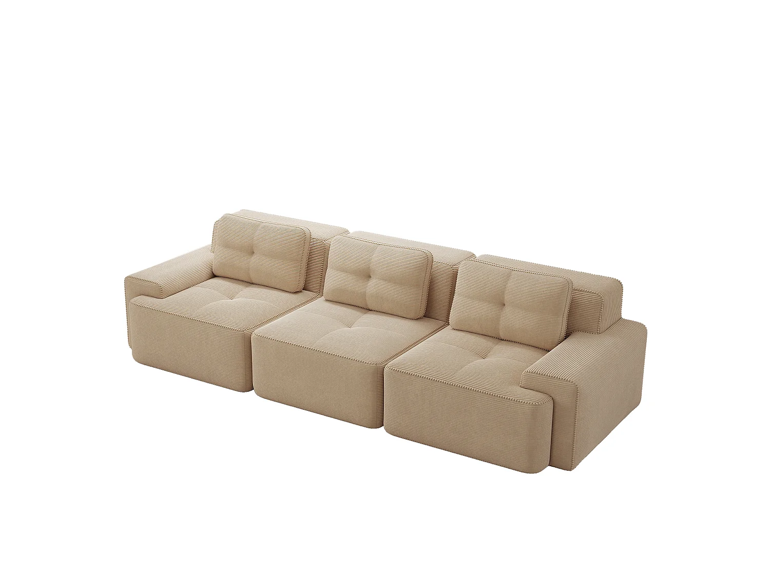 Canapé modulable 3 places avec 3 coussins et assise profonde 74 cm - Beige
