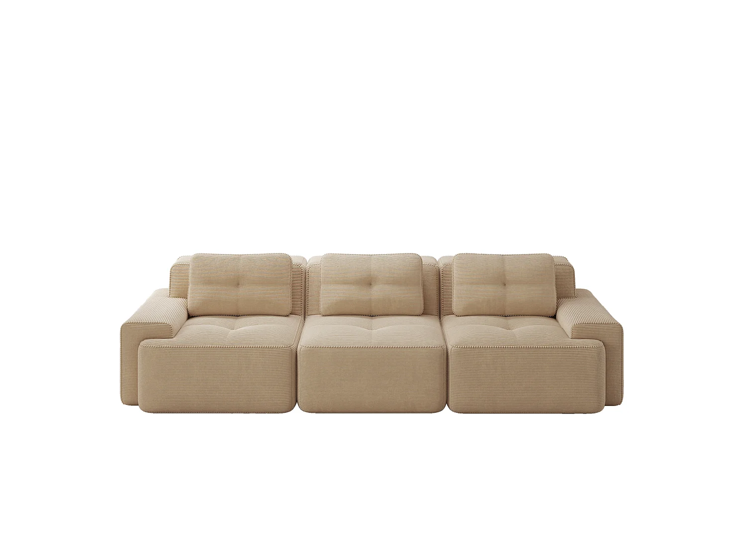 Canapé modulable 3 places avec 3 coussins et assise profonde 74 cm - Beige