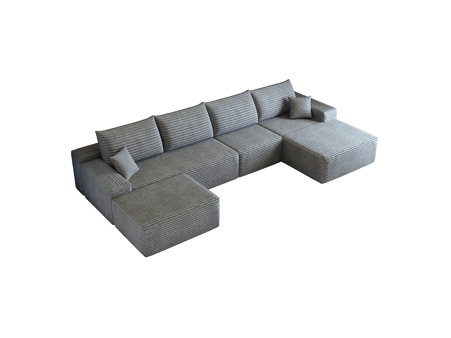 Canapé d'angle modulaire 4 places en velours côtelé avec pouf - Gris