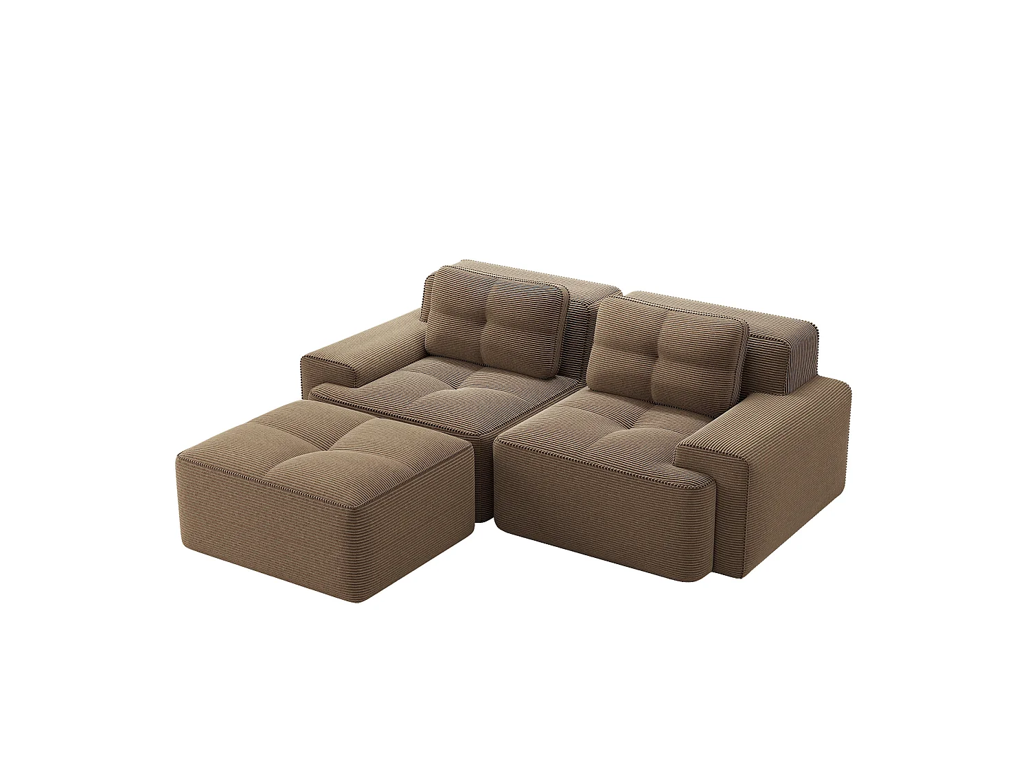 Sofá modular de 2 plazas de pana con otomana - Marrón