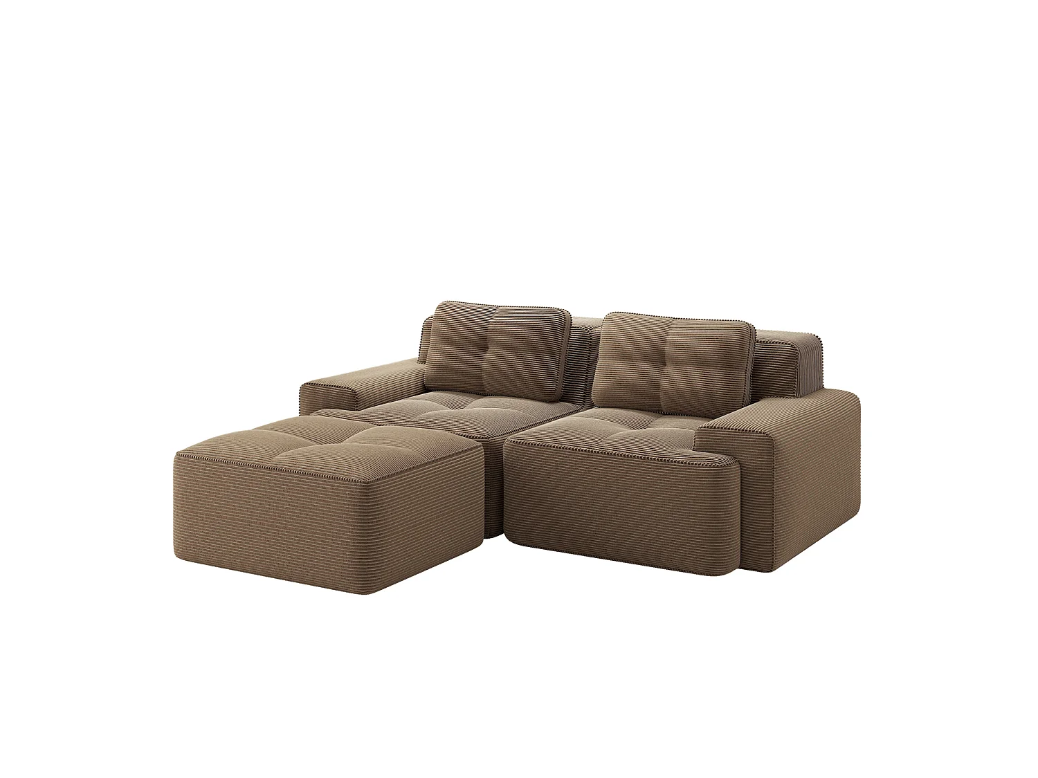 Sofá modular de 2 plazas de pana con otomana - Marrón