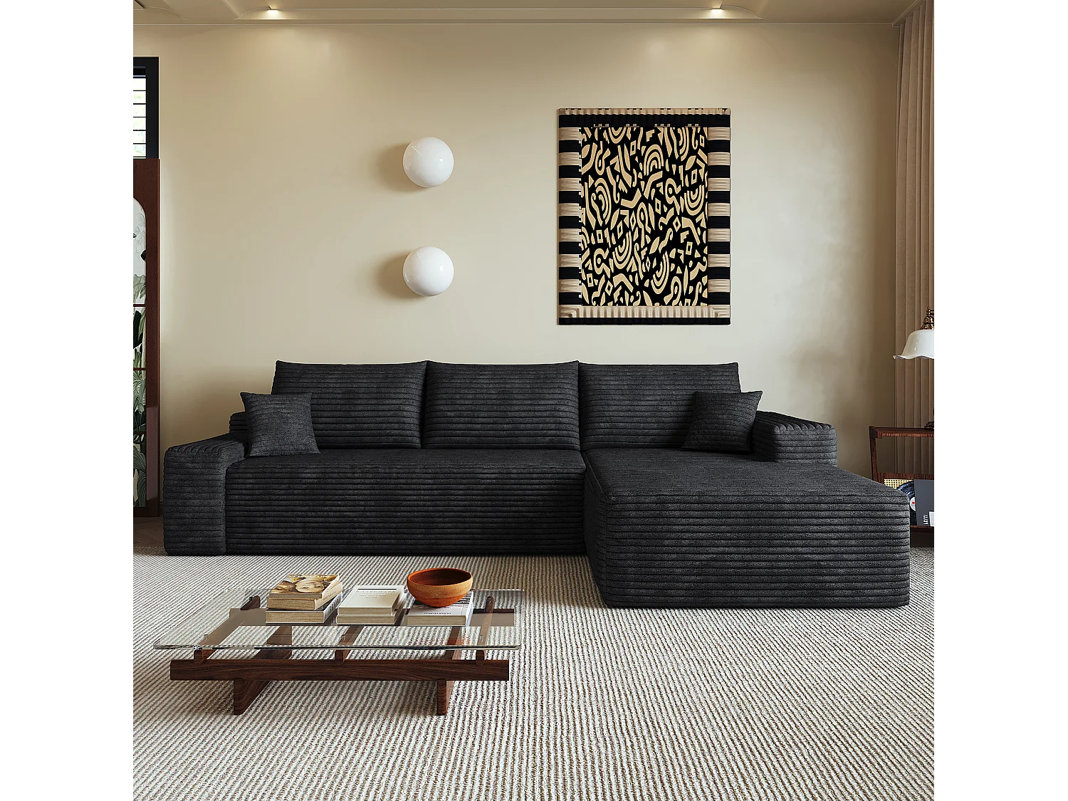 Canapé d'angle modulable 3 places 270 cm en tissu - Sans montage - Noir