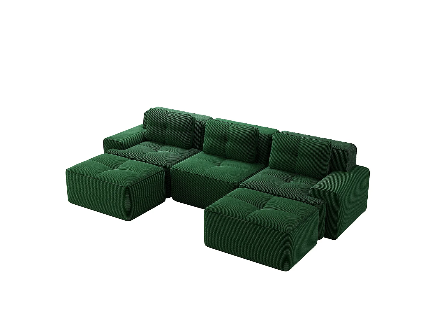 Canapé modulable en U 3 places avec 2 poufs et 3 coussins - Vert