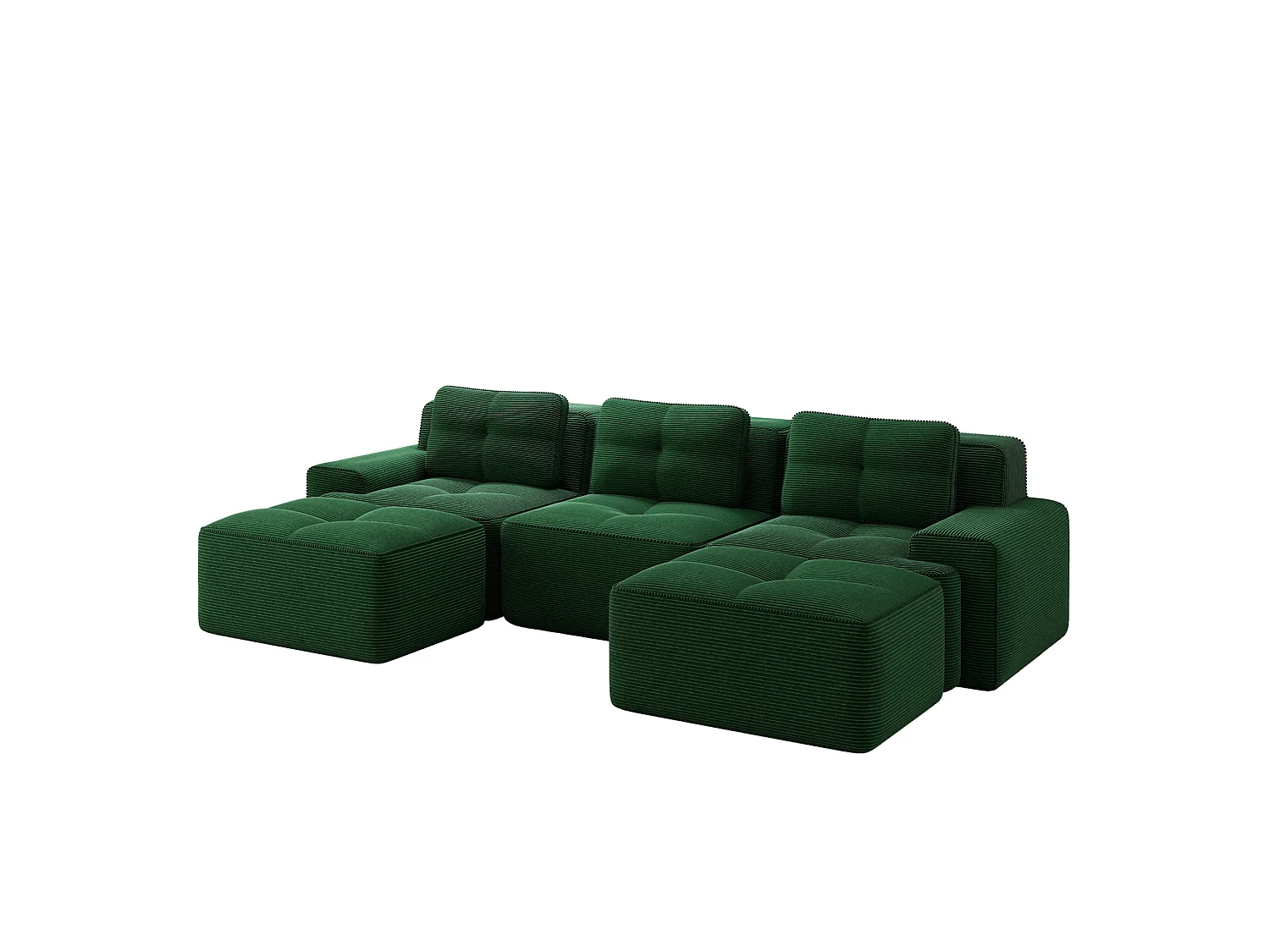 Canapé modulable en U 3 places avec 2 poufs et 3 coussins - Vert