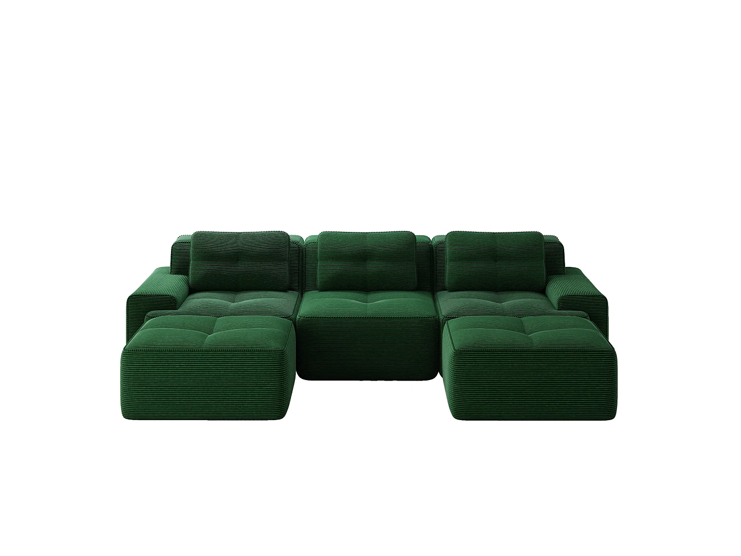 Canapé modulable en U 3 places avec 2 poufs et 3 coussins - Vert