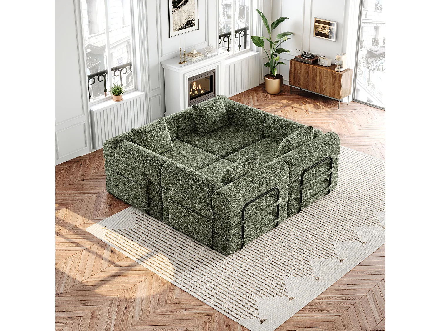Sofá cama modular de 4 plazas de chenilla - Múltiples configuraciones - Verde