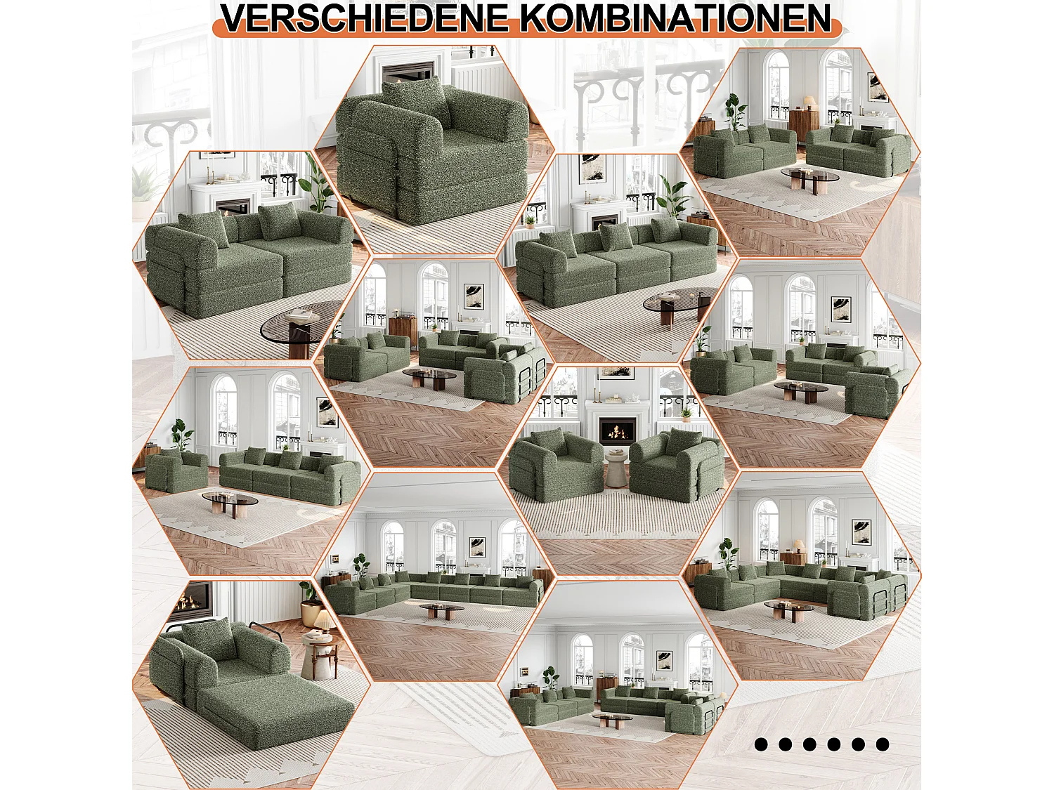 Sofá cama modular de 4 plazas de chenilla - Múltiples configuraciones - Verde