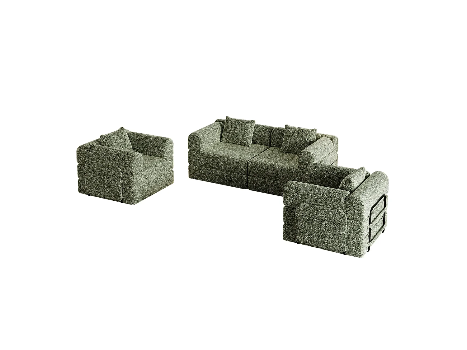 Sofá cama modular de 4 plazas de chenilla - Múltiples configuraciones - Verde
