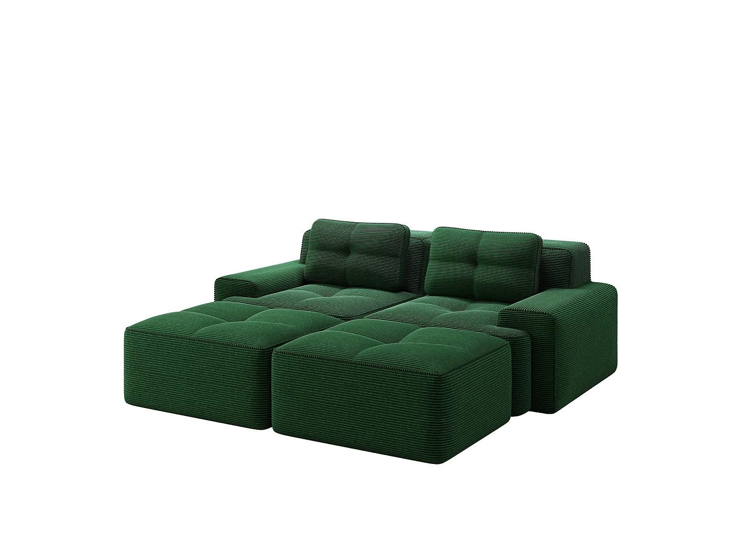 Sofá modular de pana de 2 plazas con 2 otomanas - Verde