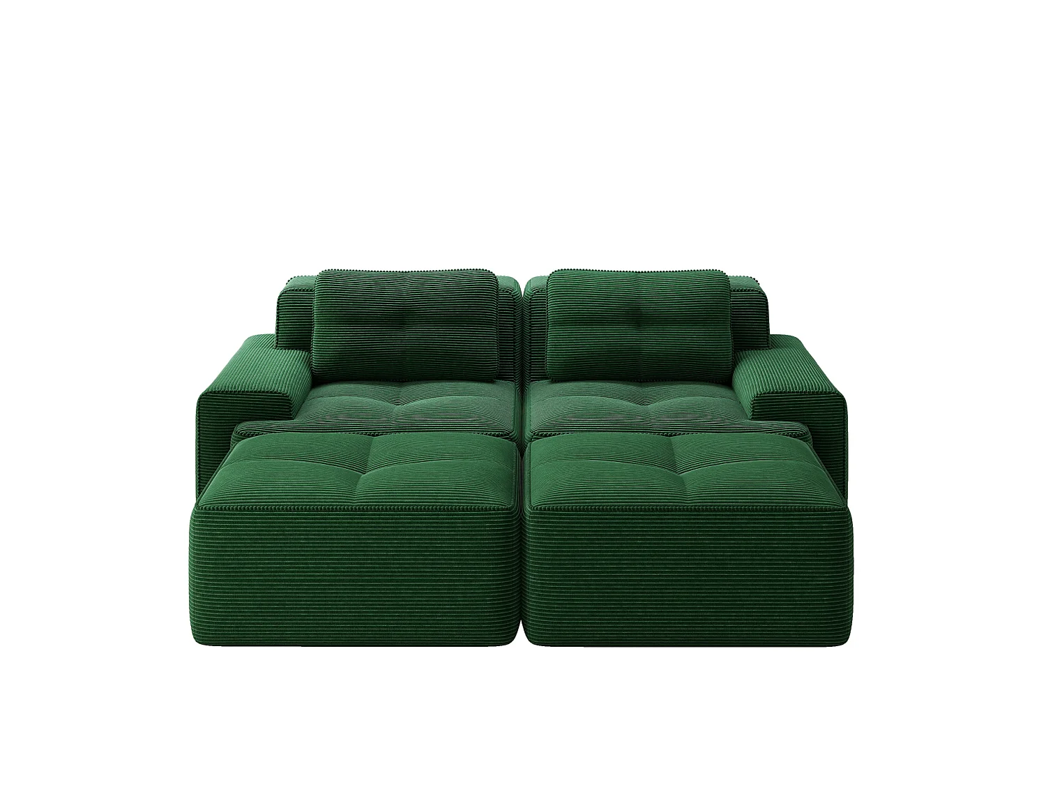 Sofá modular de pana de 2 plazas con 2 otomanas - Verde