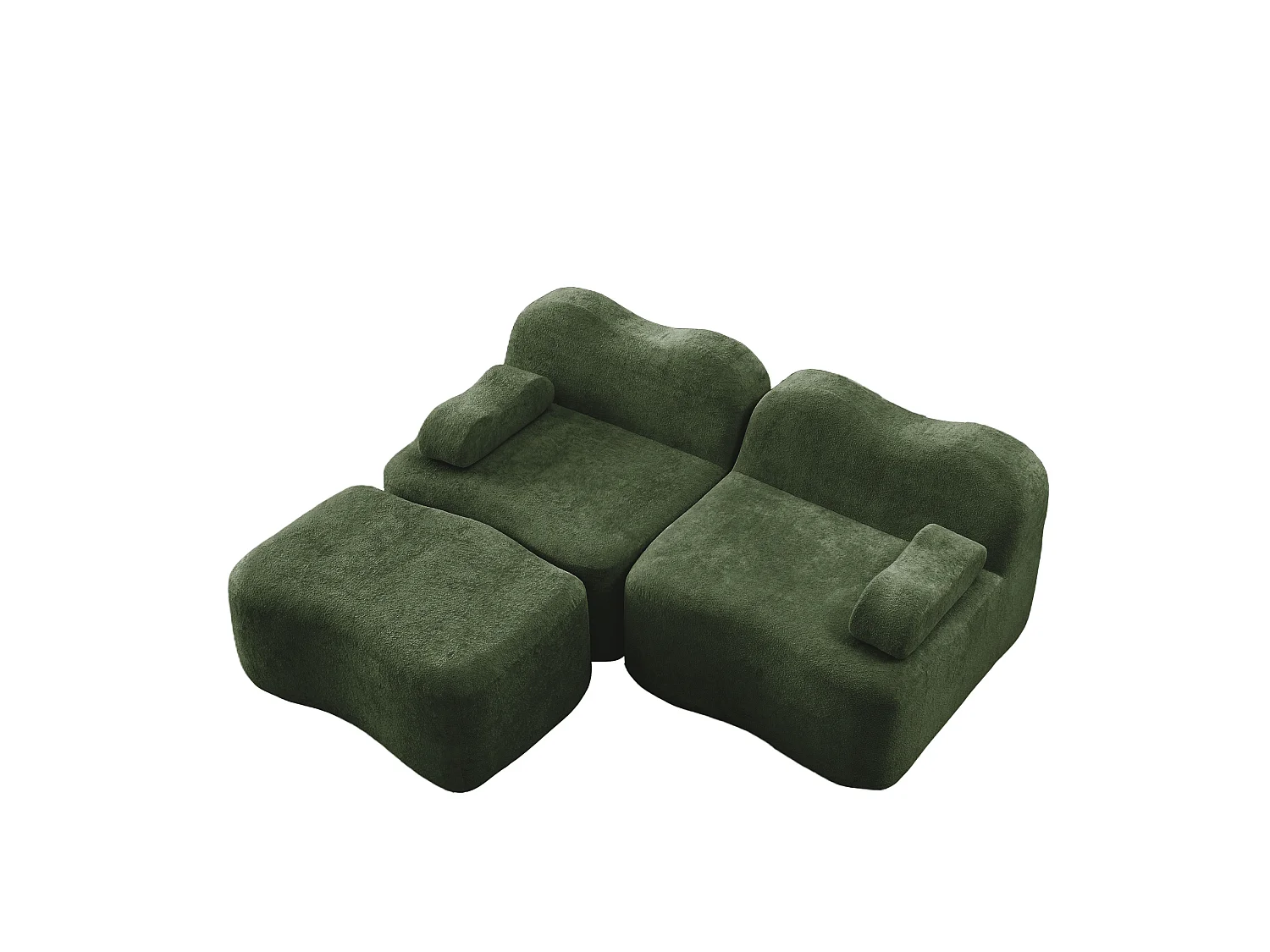 Sofá modular de 2 plazas de terciopelo con otomana - Forma ondulada - Verde