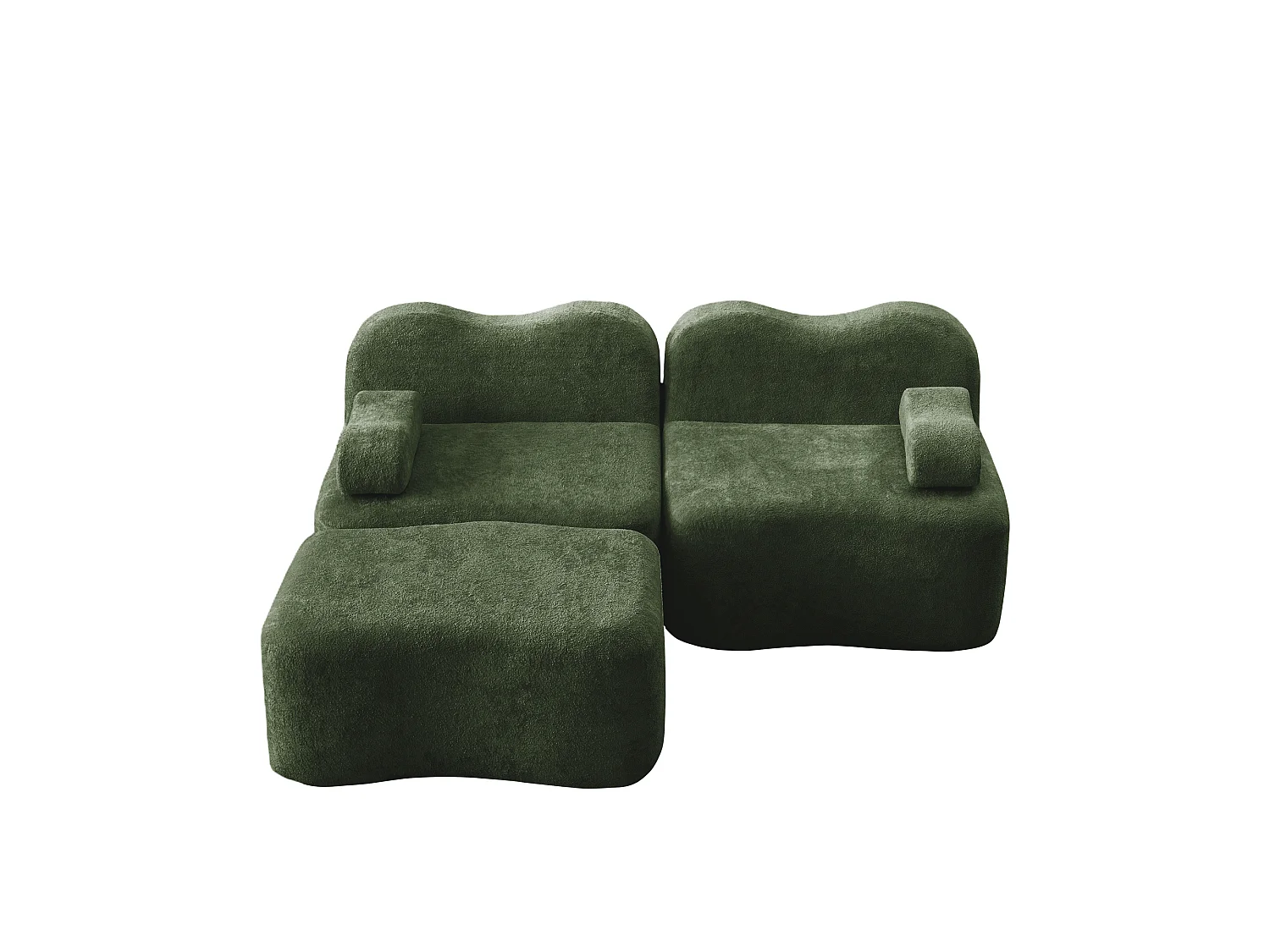 Sofá modular de 2 plazas de terciopelo con otomana - Forma ondulada - Verde