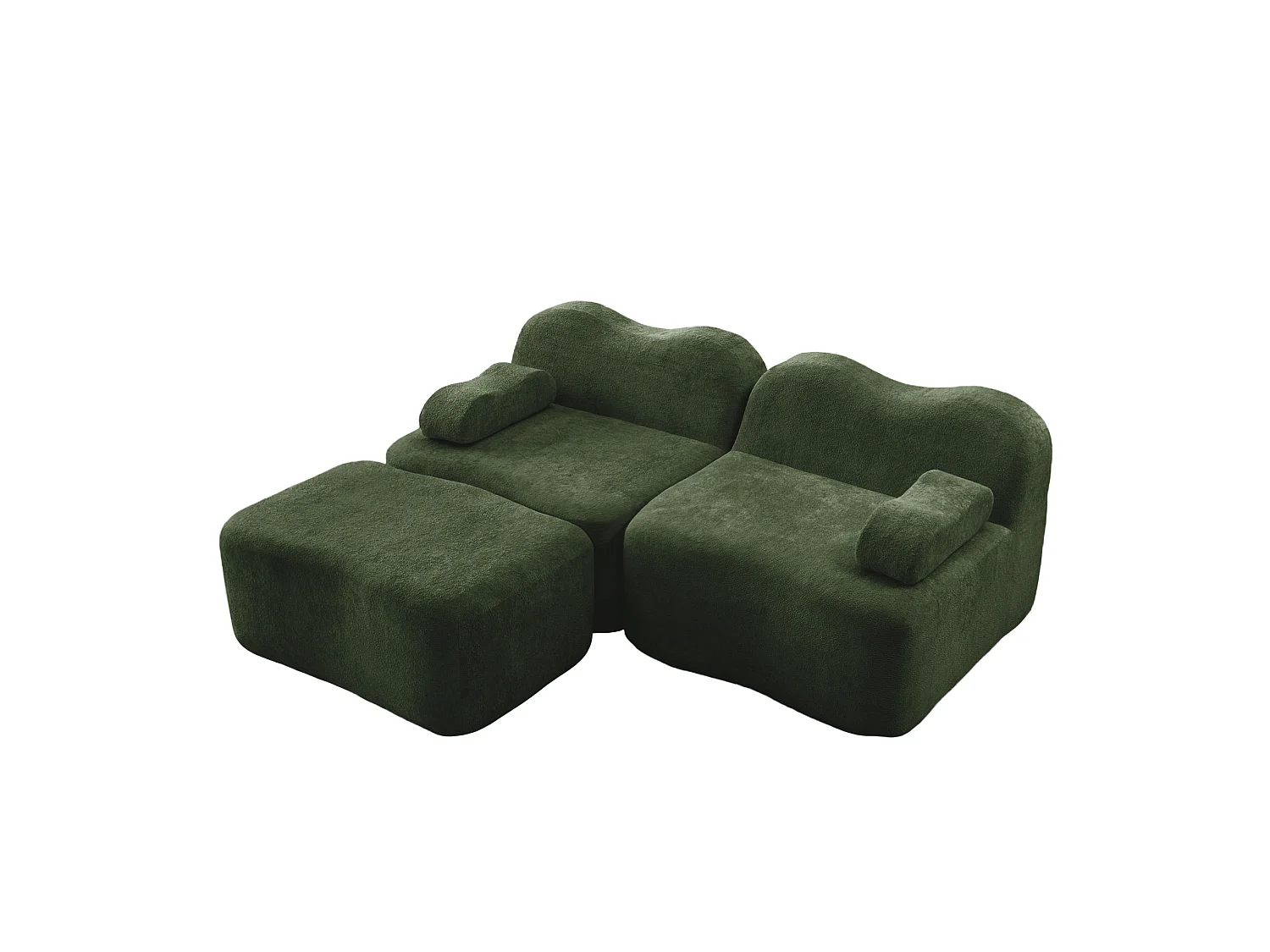 Sofá modular de 2 plazas de terciopelo con otomana - Forma ondulada - Verde