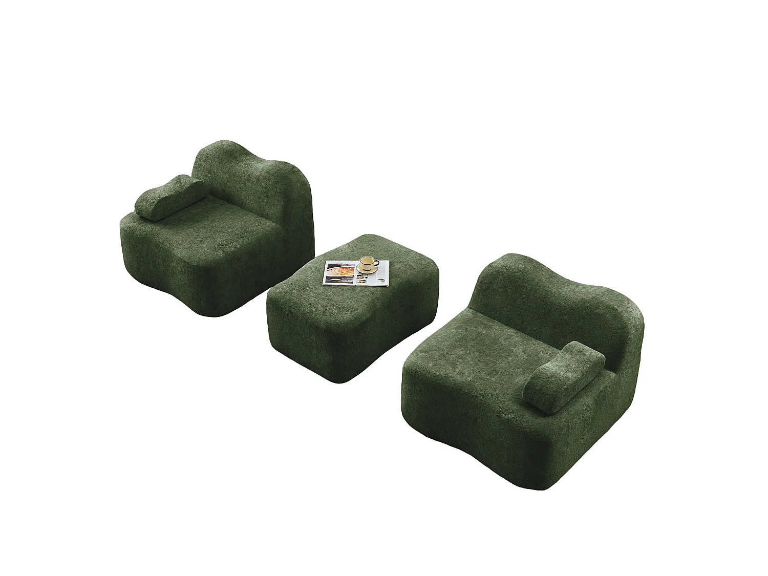 Sofá modular de 2 plazas de terciopelo con otomana - Forma ondulada - Verde