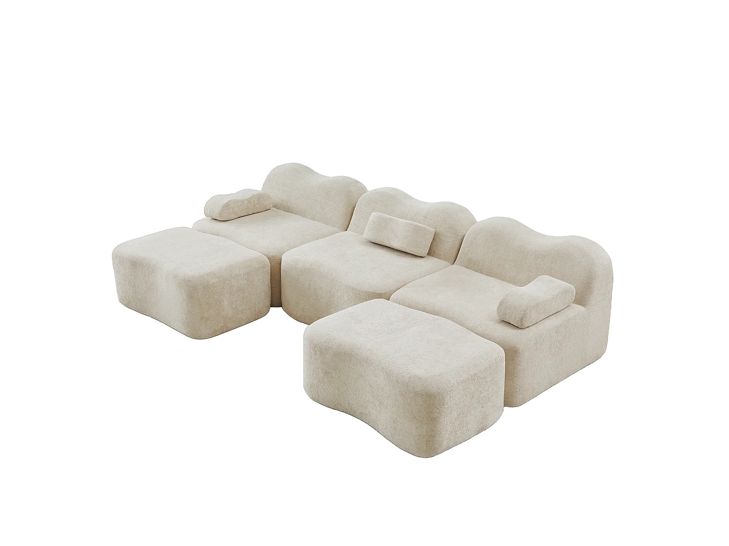 Sofá modular de 3 plazas de terciopelo con reposabrazos extraíbles y 2 otomanas - Naranja