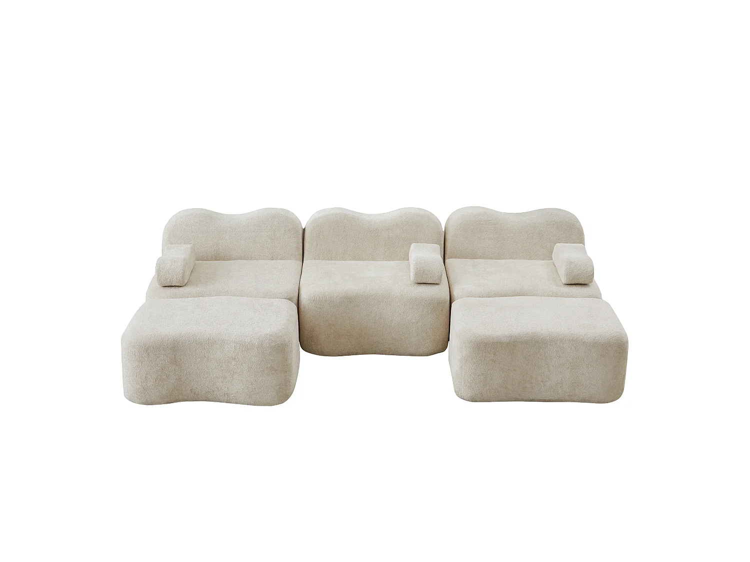 Sofá modular de 3 plazas de terciopelo con reposabrazos extraíbles y 2 otomanas - Naranja